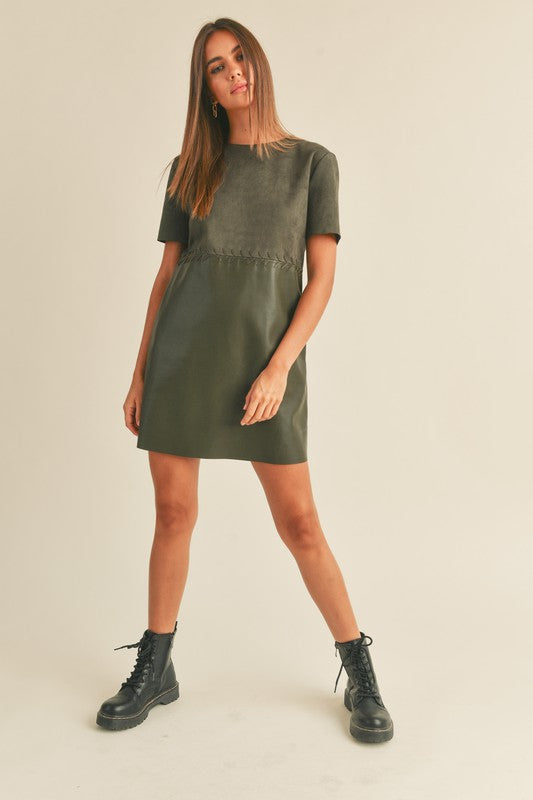 Faux Leather Suede Dress With Stitch
