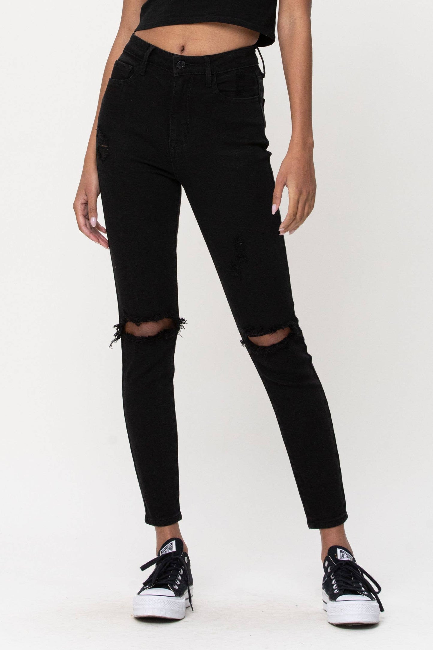 High Rise Distress Ankle Skinny